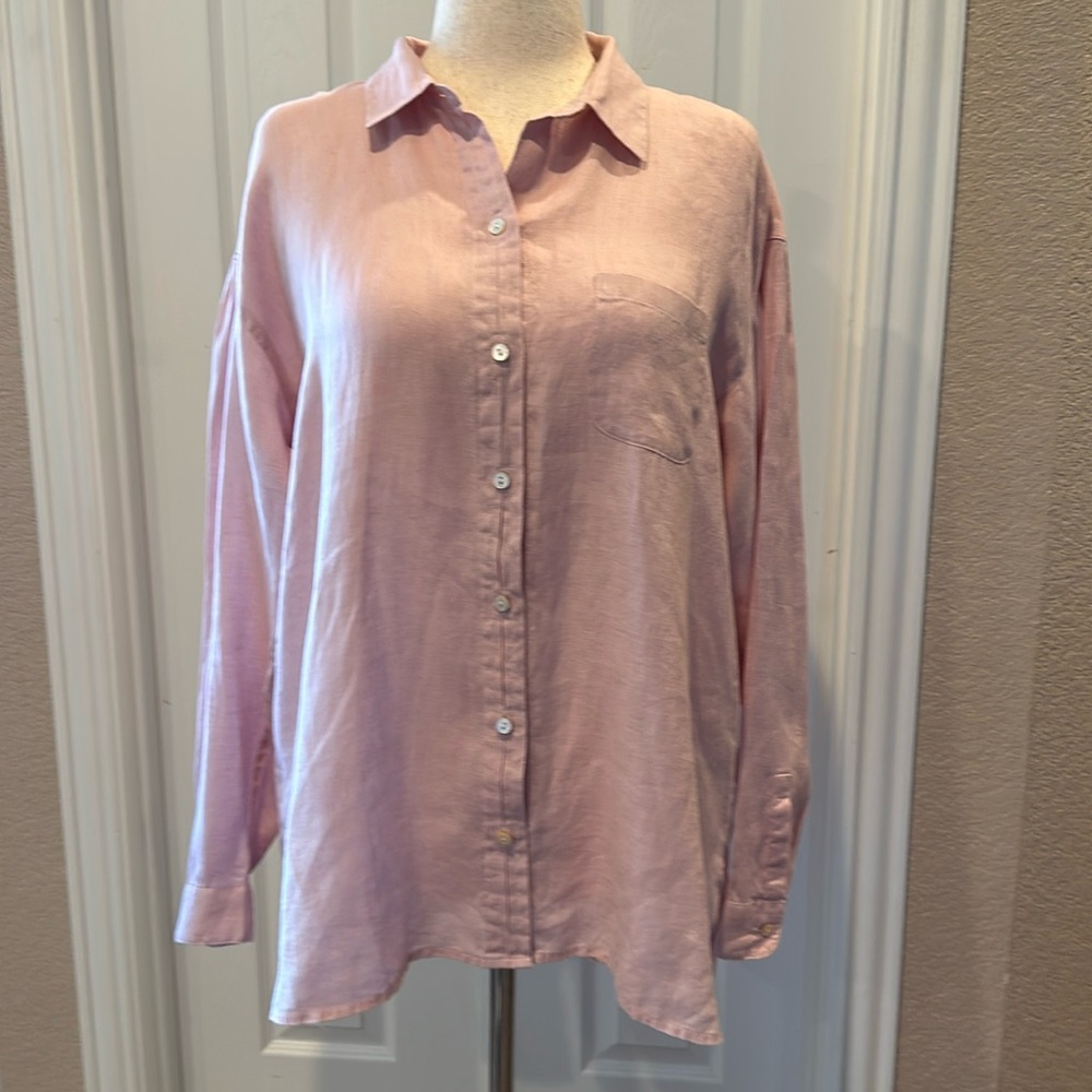 J. Jill Love Linen Dusty Pink Button-Down Shirt LT